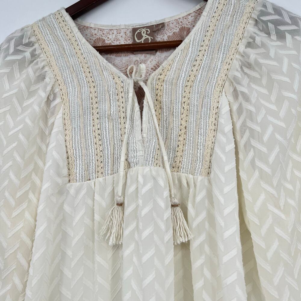Anthropologie One September Attylie 3/4 Sleeve Peasant Blouse Embroidered Ivory - Picture 8 of 10